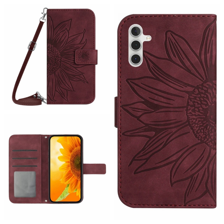 ART SUN FLOWER Husa Portofel Cu Curea Samsung Galaxy A04s Visiniu