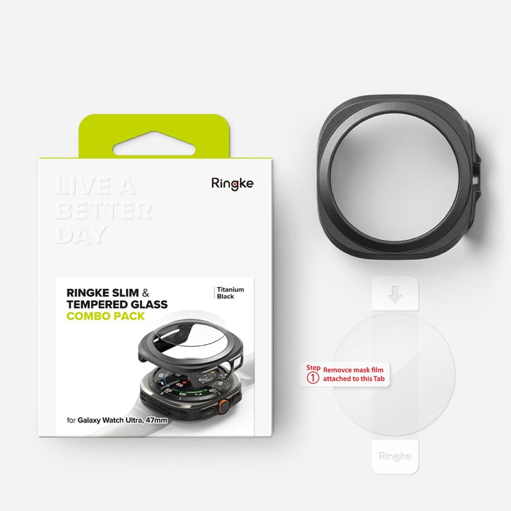 RINGKE Capac SLIM + Sticlă De Protecție Samsung Galaxy Watch Ultra 47mm TITAN BLACK