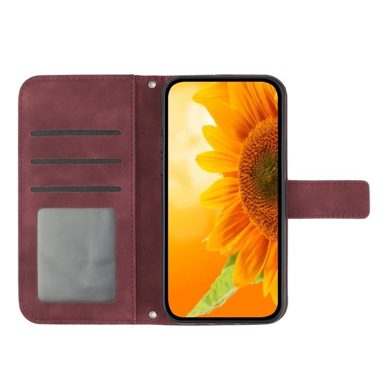 ART SUNFLOWER Husă Portofel Cu șnur Pentru Apple IPhone 16 Pro Max Visiniu