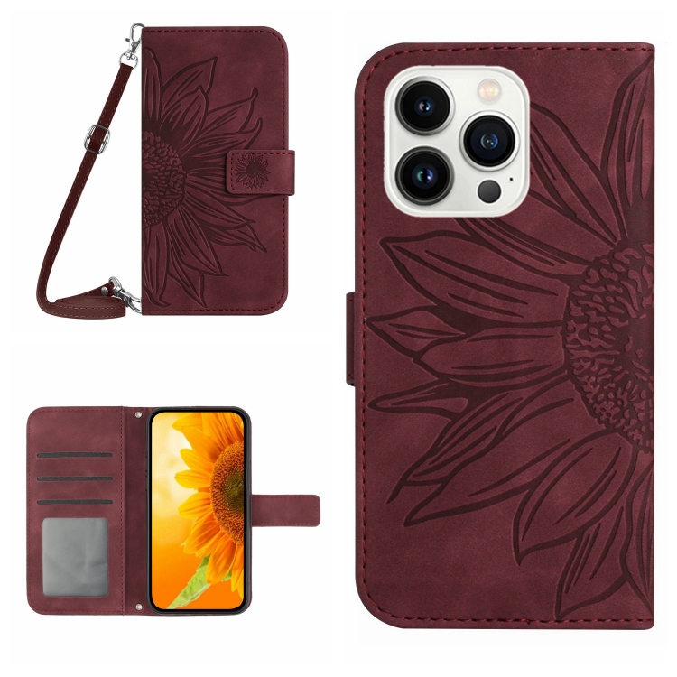 ART SUNFLOWER Husă Portofel Cu șnur Pentru Apple IPhone 16 Pro Max Visiniu