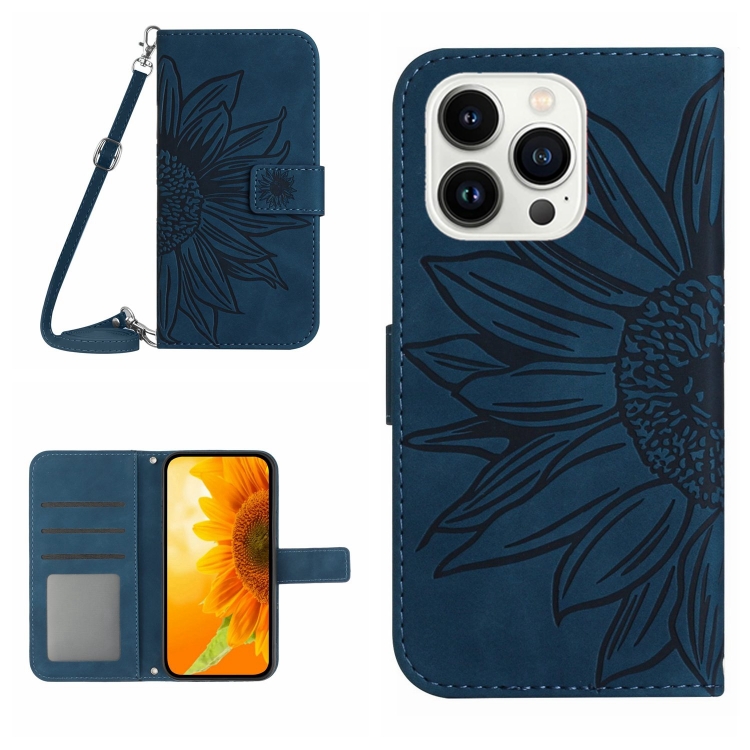 ART SUNFLOWER Husă Portofel Cu șnur Pentru Apple IPhone 16 Pro Max Albastru închis