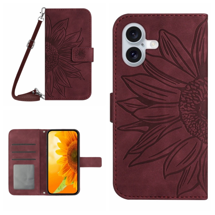 ART SUNFLOWER Husă Portofel Cu șnur Pentru Apple IPhone 16 Plus Visiniu