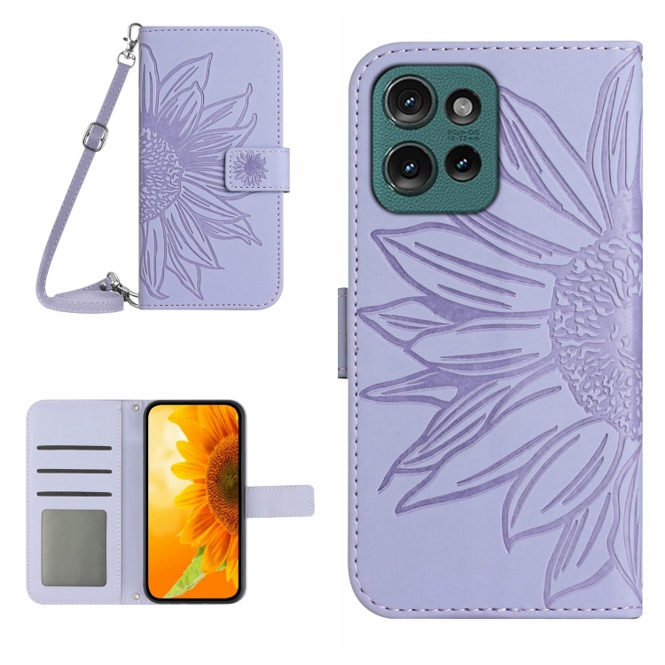 ART SUNFLOWER Husă Portofel Cu șnur Pentru Motorola Edge 50 Violet