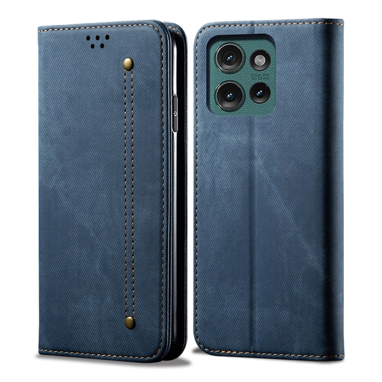 DENIM Husă Portofel Pentru Motorola Edge 50 Albastru