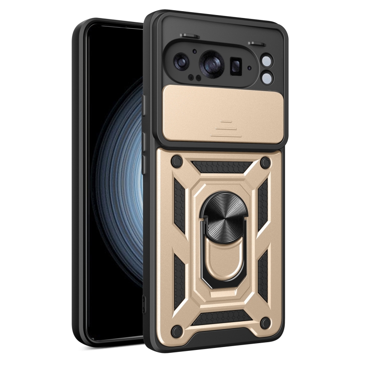 RING CAMERA Capac Cu Suport Pentru Google Pixel 9 Pro XL Gold