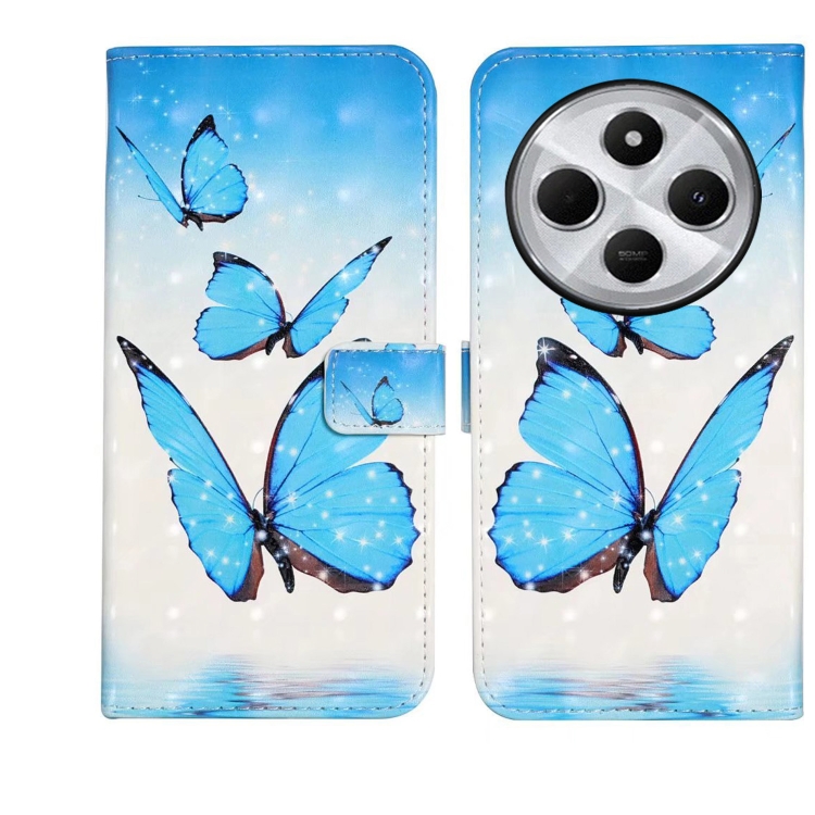 ART Husă Portofel Pentru Xiaomi Redmi 14C / Poco C75 BLUE BUTTERFLIES