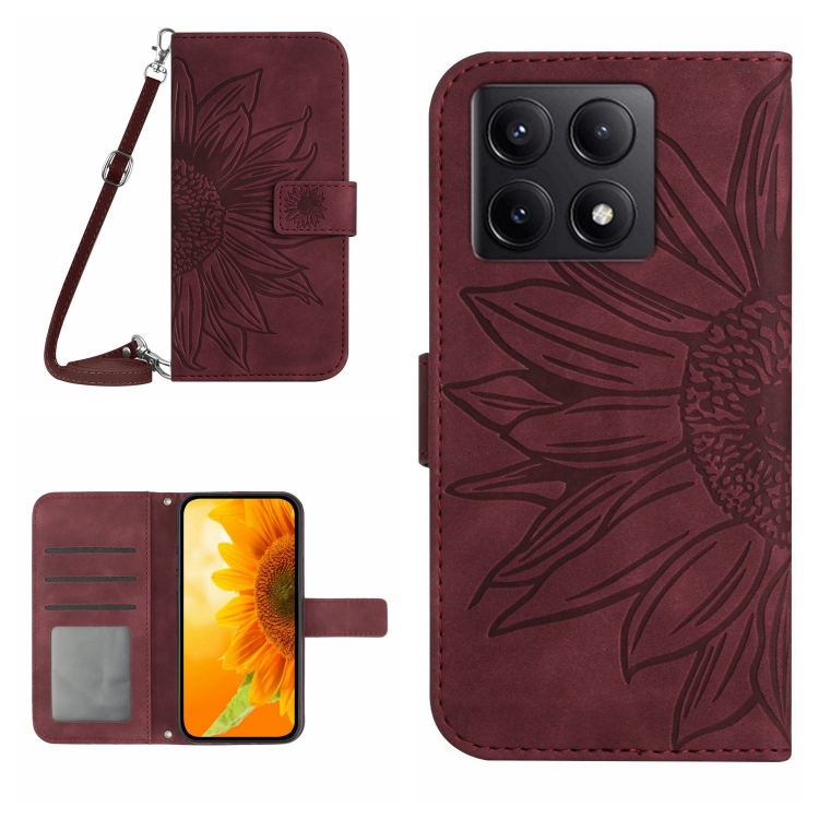 ART SUNFLOWER Husă Portofel Cu șnur Pentru Xiaomi 14T Pro Visiniu