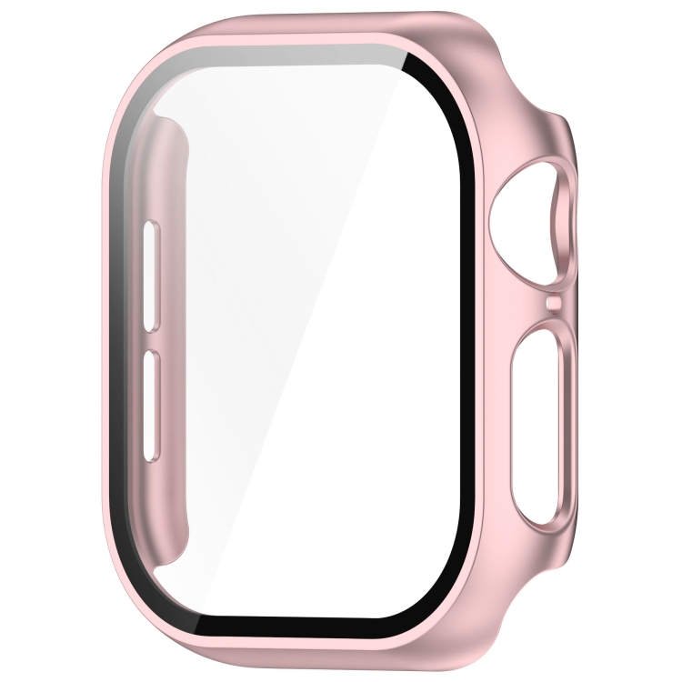 PC FULL COVER Capac Din Plastic Cu Sticlă Pentru Apple Watch 10 46mm Roz Metalic