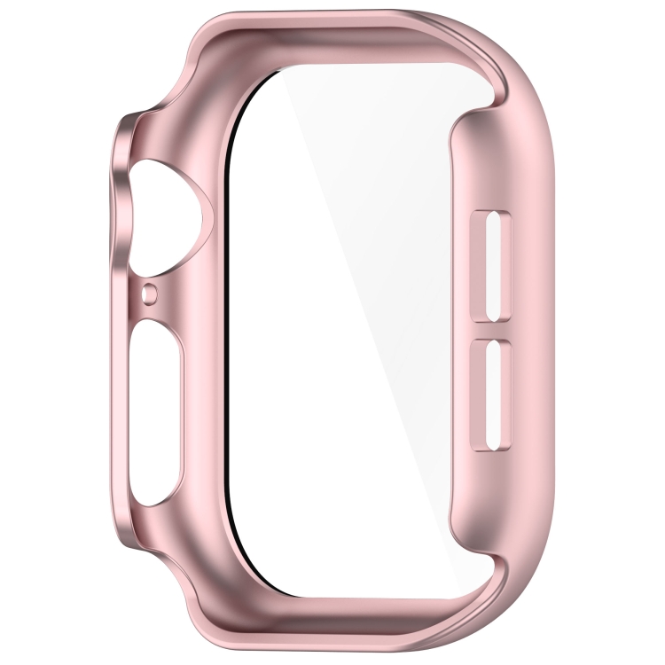 PC FULL COVER Capac Din Plastic Cu Sticlă Pentru Apple Watch 10 46mm Roz Metalic