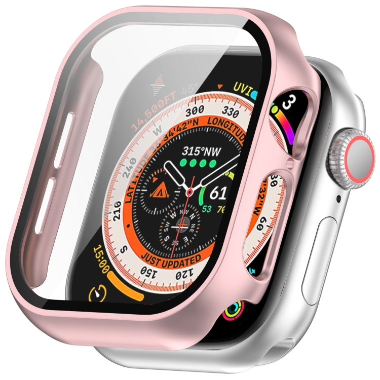 PC FULL COVER Capac Din Plastic Cu Sticlă Pentru Apple Watch 10 46mm Roz Metalic