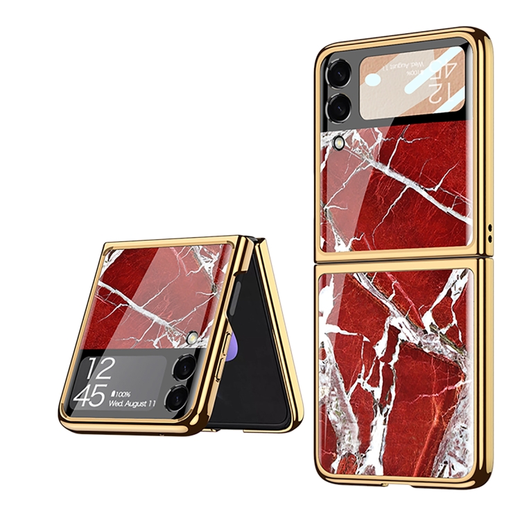 GKK GLASS Husa De Lux Samsung Galaxy Z Flip4 5G RED MARBLE