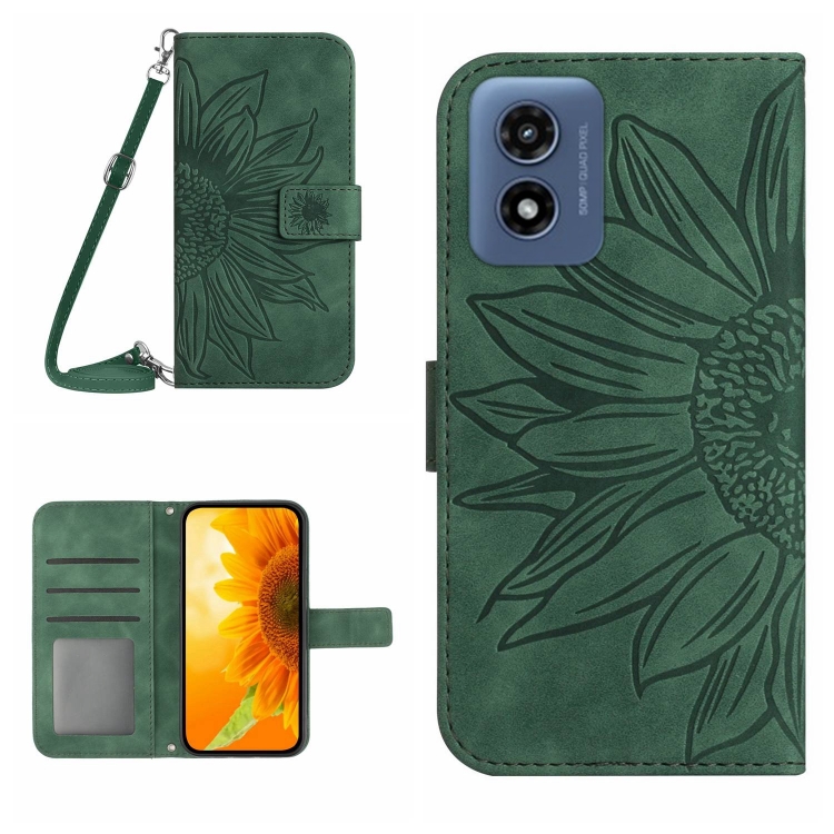 ART SUNFLOWER Husa Portofel Cu Sfoară Pentru Motorola Moto E14 Verde