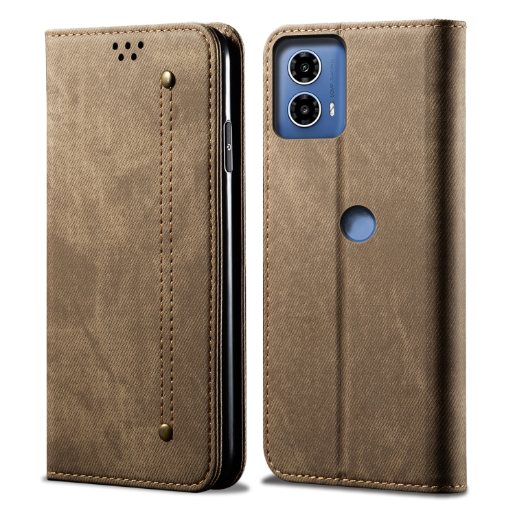 DENIM Husă Portofel Pentru Motorola Edge 50 Fusion Gri-maro