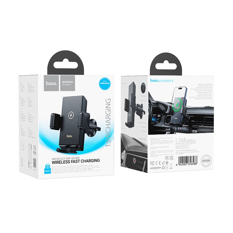 Suport Auto HOCO W21 Cu încărcare Wireless 15W Negru