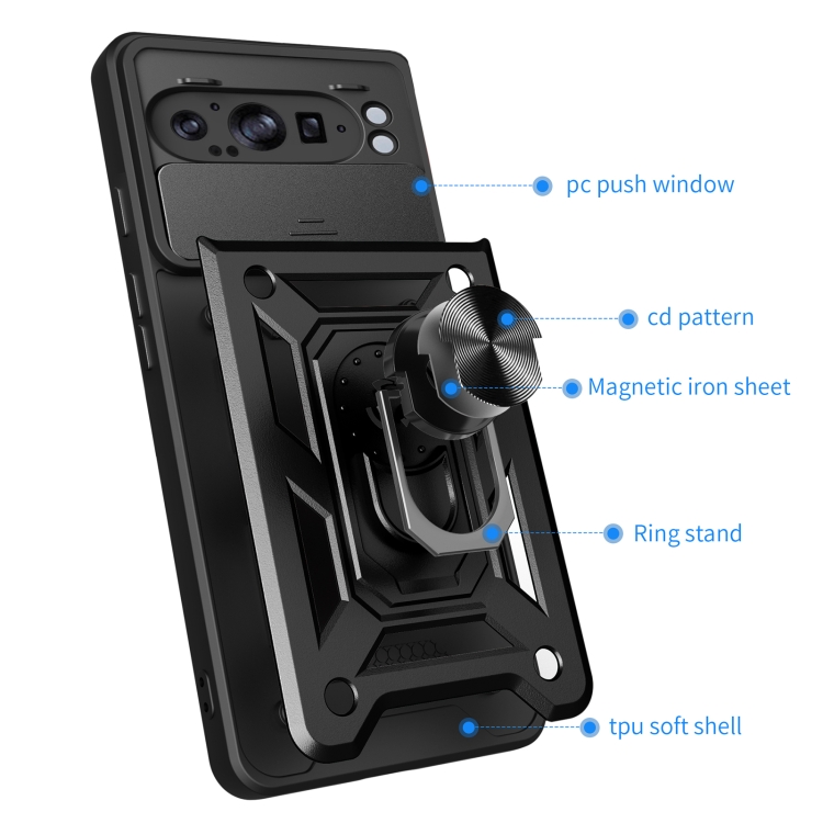 RING CAMERA Capac Cu Suport Pentru Google Pixel 9 Pro XL Negru