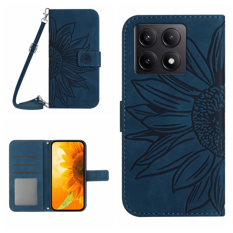 ART SUNFLOWER Husă Portofel Cu șnur Pentru Xiaomi 14T Pro Albastru