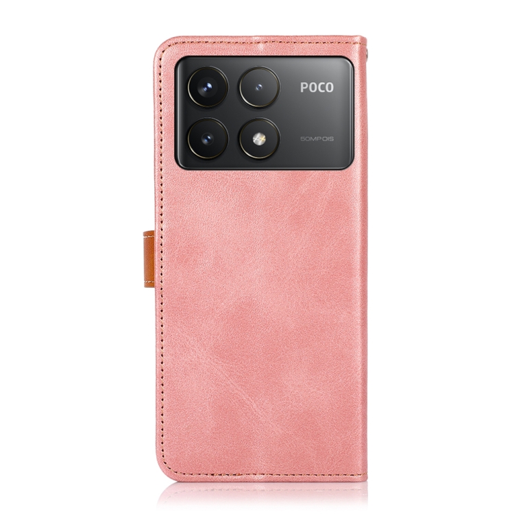 KHAZNEH DUAL-COLOR Husă Portofel Pentru Xiaomi Poco F6 Pro Roz