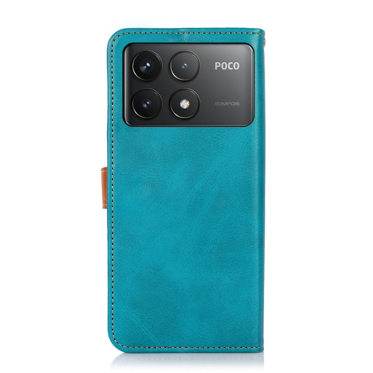 KHAZNEH DUAL-COLOR Husă Portofel Pentru Xiaomi Poco F6 Pro Albastru