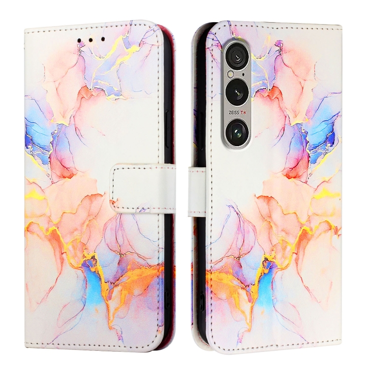 ART MARBLE Husă Portofel Pentru Sony Xperia 1 VI WHITE ORANGE