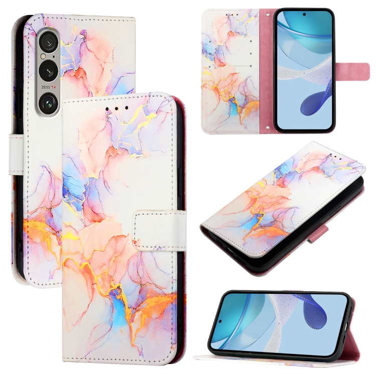 ART MARBLE Husă Portofel Pentru Sony Xperia 1 VI WHITE ORANGE