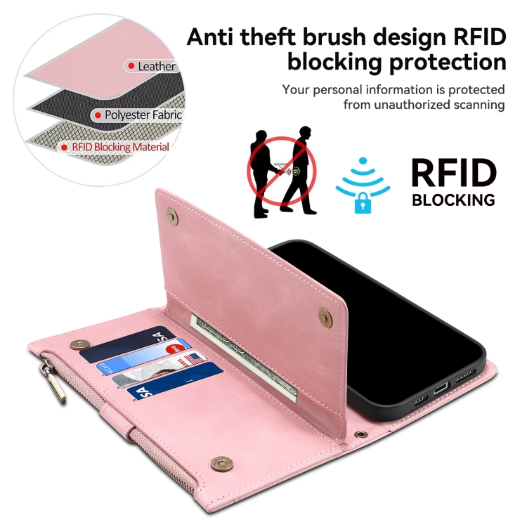 Husă Portofel RFID Pentru Apple IPhone 16 Pro Roz Deschis