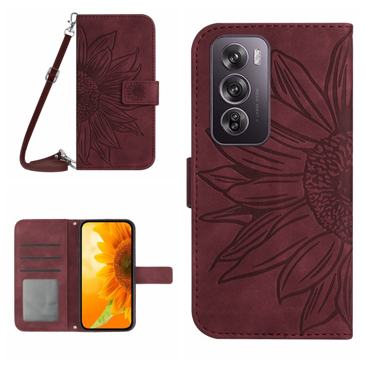 ART SUNFLOWER Husă Portofel Cu șnur Pentru Oppo Reno12 5G Visiniu