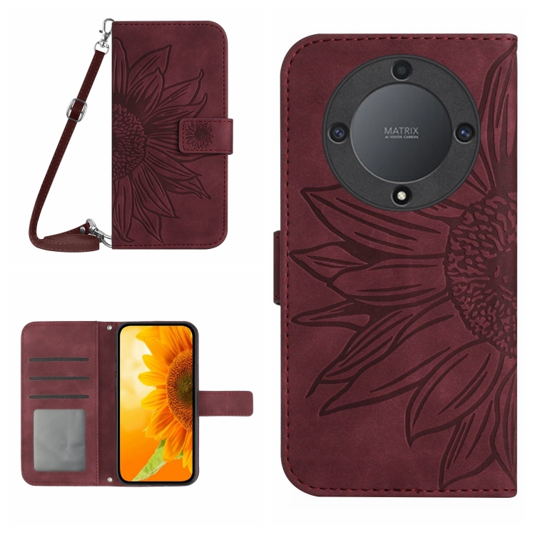 ART SUN FLOWER Husa Portofel Pentru Honor Magic6 Lite 5G Burgundy