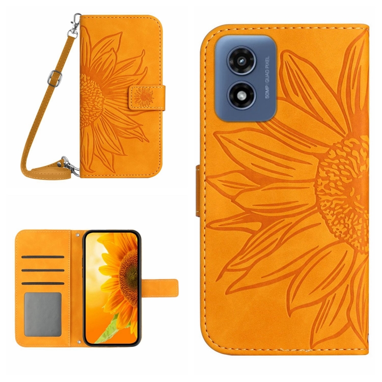 ART SUNFLOWER Husa Portofel Cu Sfoară Pentru Motorola Moto E14 Galben