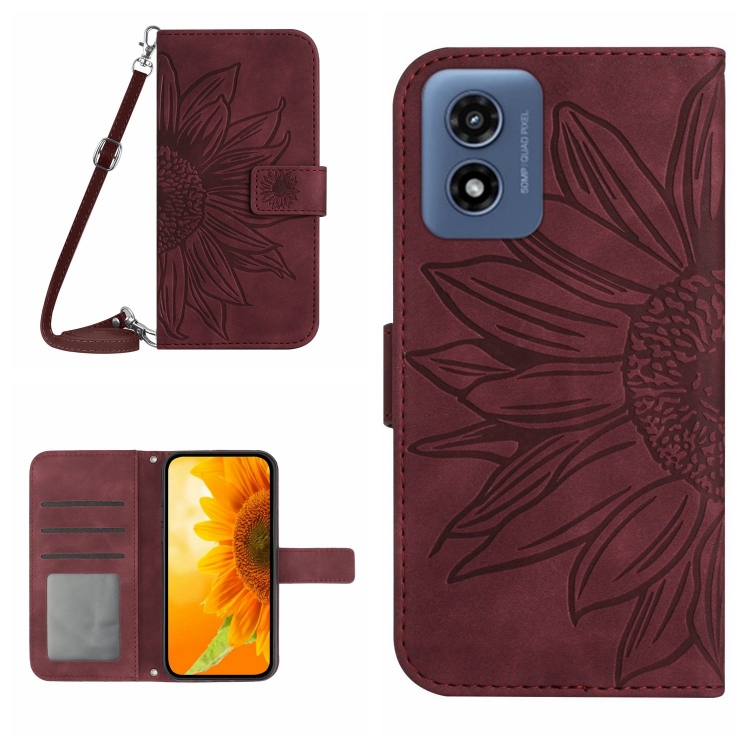 ART SUNFLOWER Husa Portofel Cu Sfoară Pentru Motorola Moto E14 Visiniu