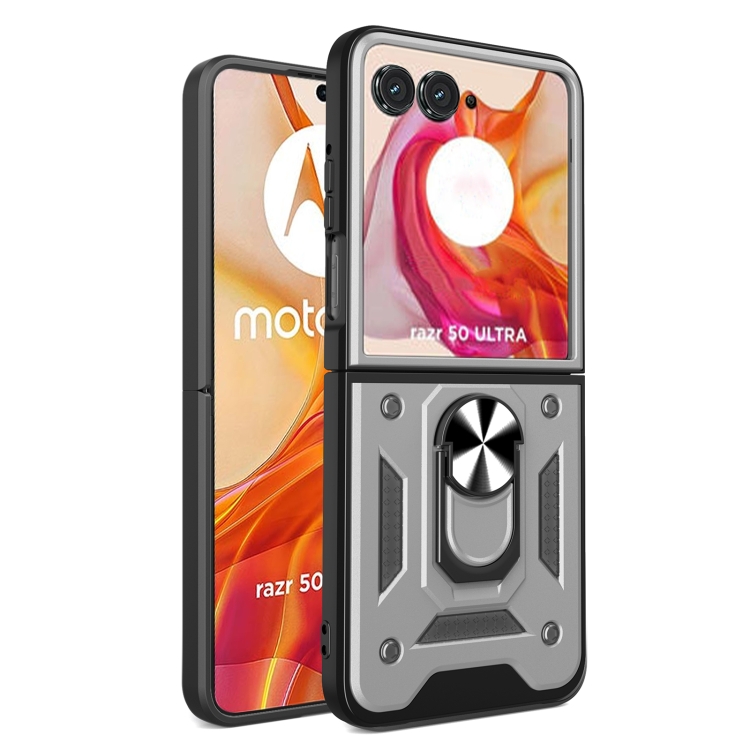 RING Capac Cu Suport Pentru Motorola Razr 50 Ultra Argintiu