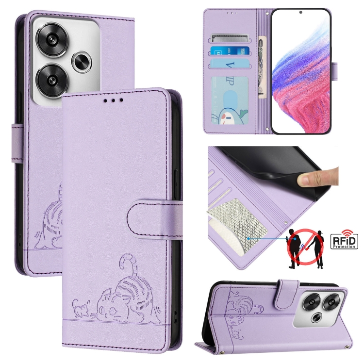 ART CAT AND MOUSE Husă Portofel Cu șnur Pentru Xiaomi Poco F6 Violet