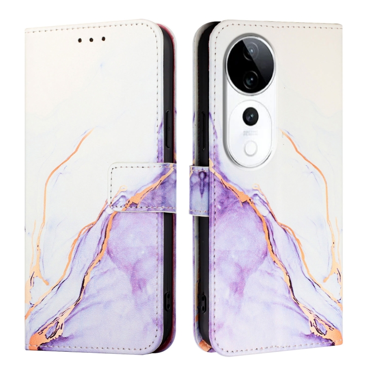 ART MARBLE Husă Portofel Pentru Vivo V40 5G WHITE PURPLE